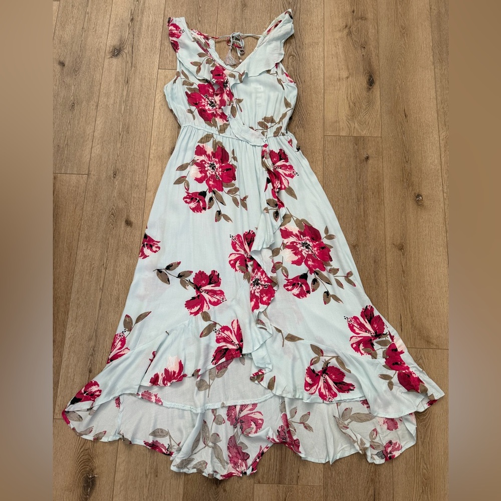 American Rag blue and pink floral v neck maxi dress